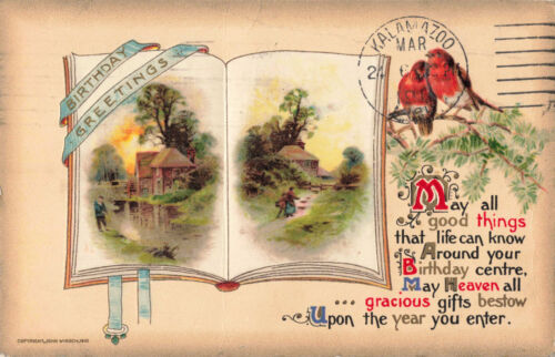 Postcard Birthday Greetings May All Good Things posted Kalamazoo MI 1911 DB - Picture 1 of 2