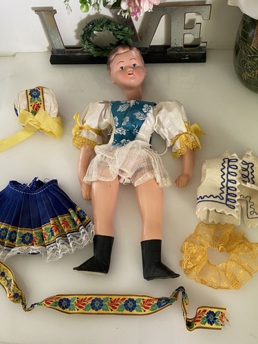 German Doll In Parts For Project Strung Hand Painted Clothes Accessories Vtg - Afbeelding 1 van 17