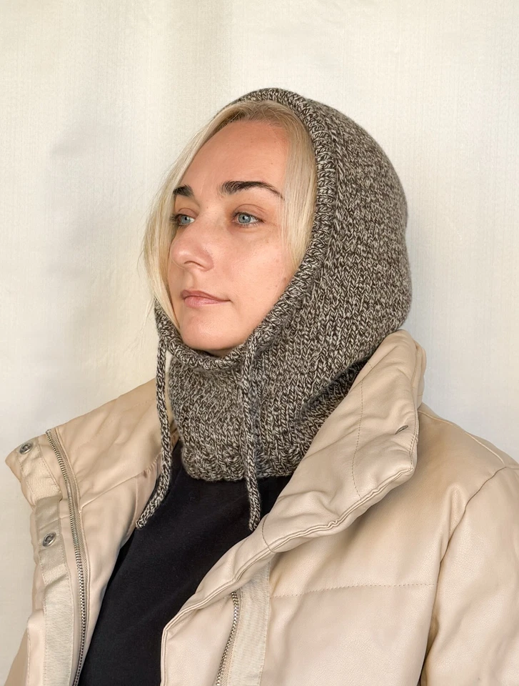 Capuz de malha de lã merino creme marrom dos EUA, capuz com capuz, balaclava feminina - Imagem 2 de 4