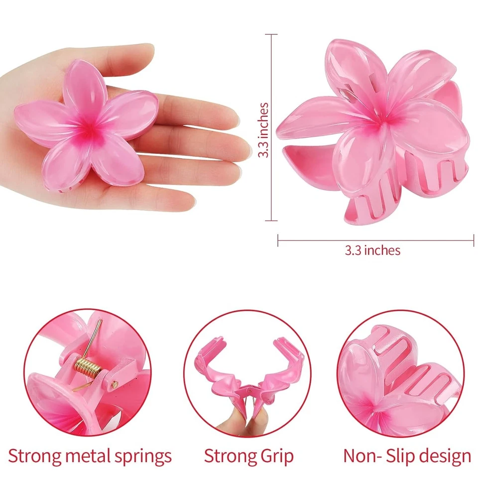 Hawaiian Flower Hair Clips for Women 6 Pack Flower Hair Claw Clips Plumeria Claw - Image 4 of 4