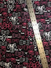 Minnie Mouse Bows On Black OOP Cotton Fabric 21" x 44" New