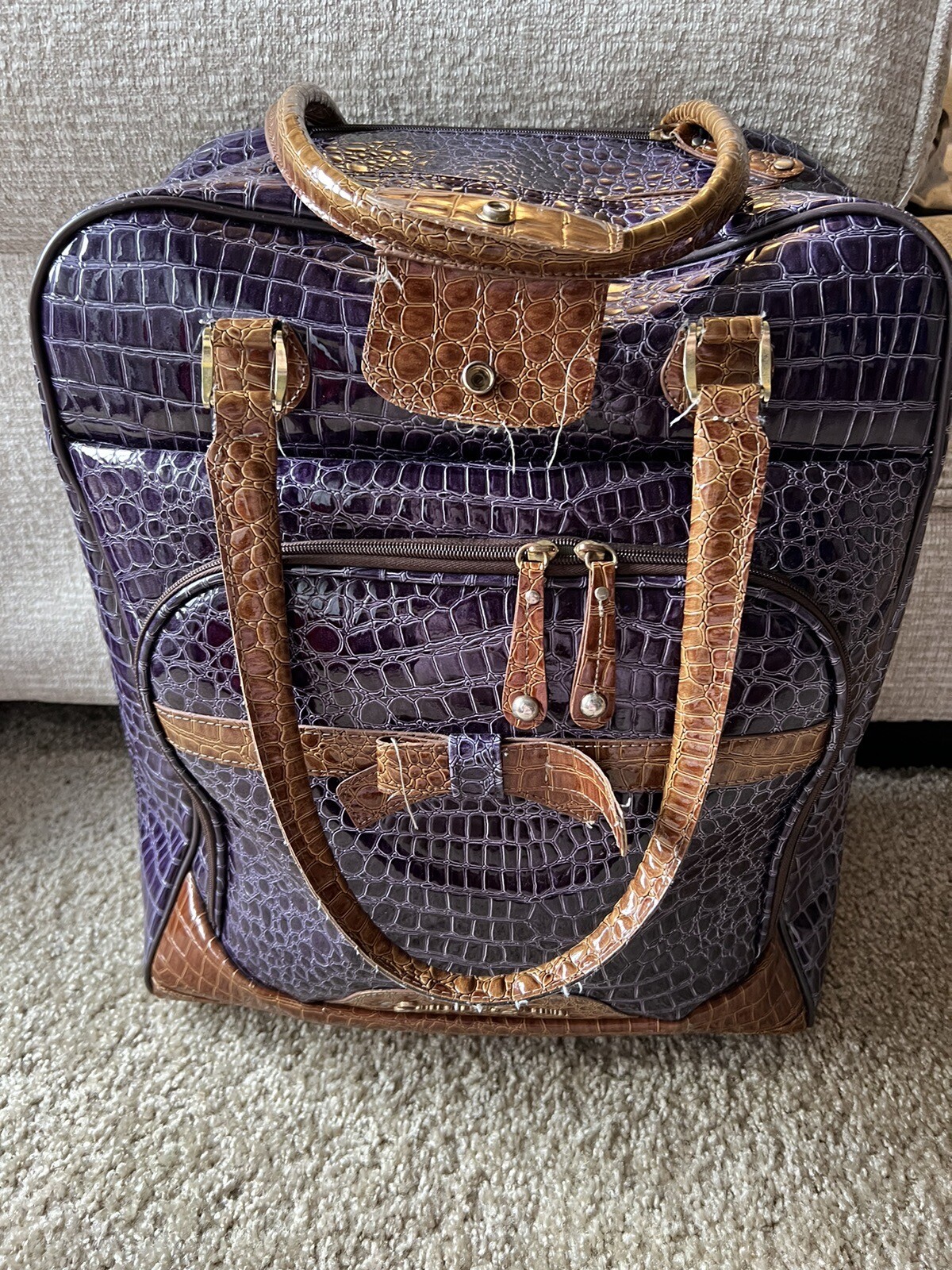 Samantha Brown Purple Croco Embossed Rolling Carryon Suitcase 20x16x9