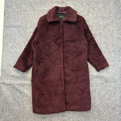 Peak Performance Coat Women s Size Small Longline Fleece Teddy Overcoat Burgundy