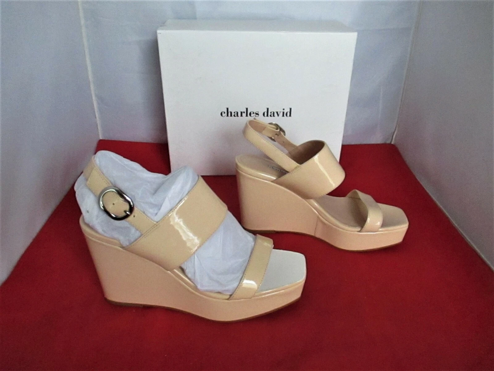 Zeppe Jordan Charles David Collection $249 taglia USA 9 brevetto nudo #297