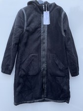 Bellfield Faux Suede/shearling Black Longline Coat Borg Lined Size Uk 14 Bnwt