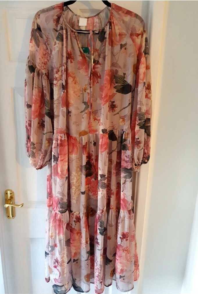 h&m conscious floral chiffon dress H&M CONSCIOUS Maxi Dress Floral Chiffon Boho size 10