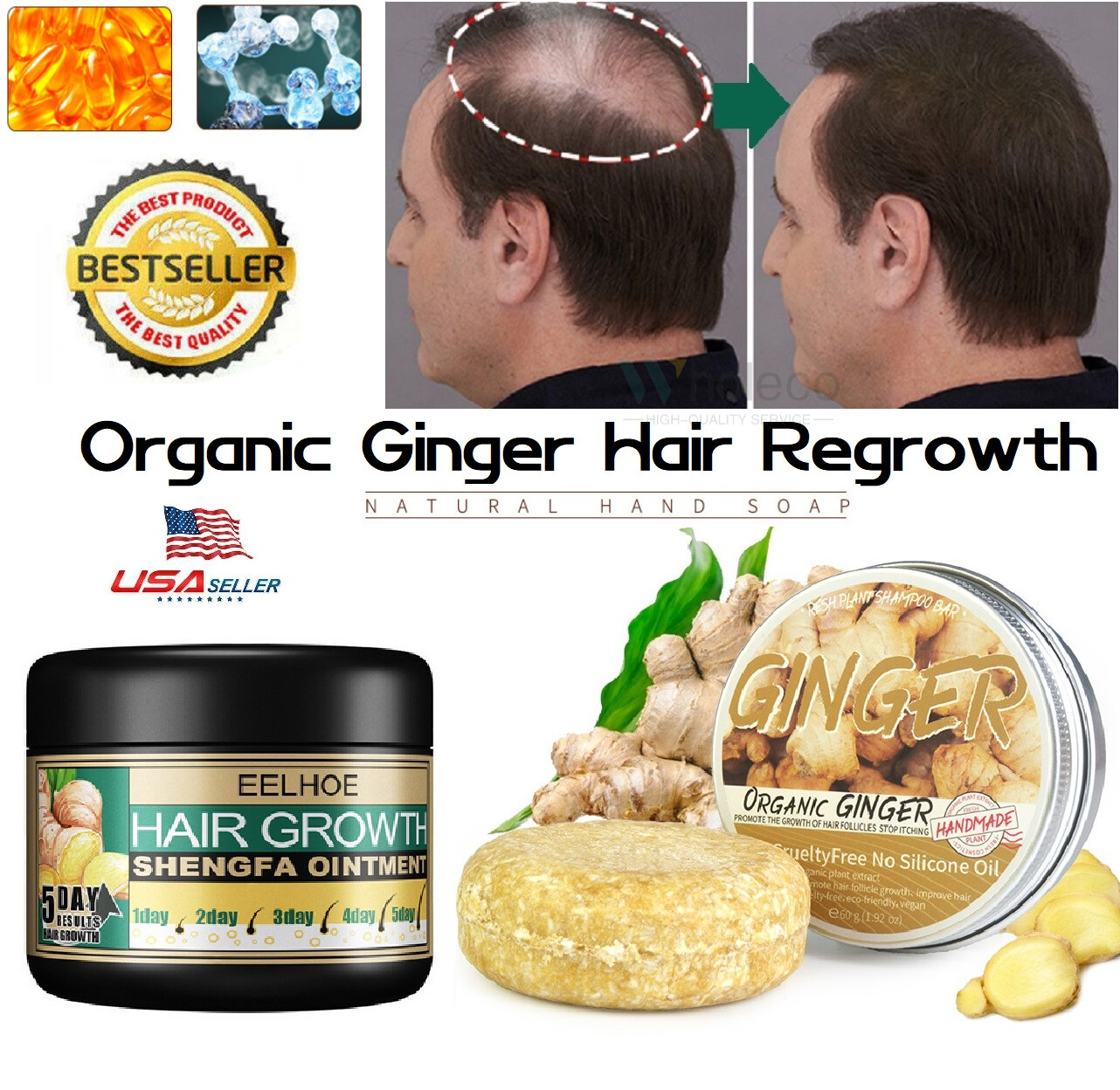 4 Upgrade Organic Ginger Hair Regrowth Shampoo Bar + Ginger Hair Growth Cream US eBay