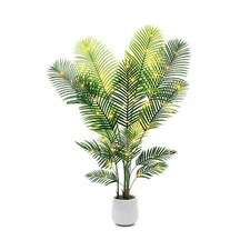 6ft Artificial Palm Tree with LED Fairy Lights & White Planter - Lifelike Fau...