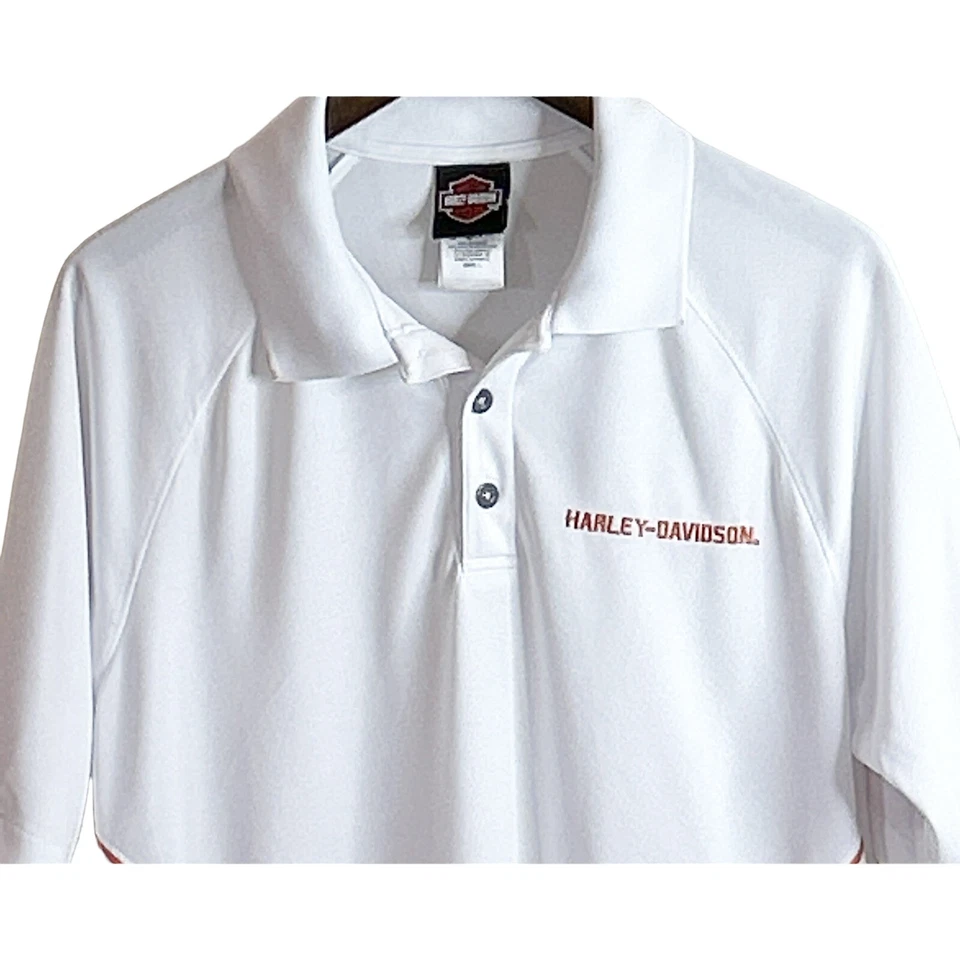 Polo Harley Davidson Blanco/Naranja Pura Sangre Florence Kentucky Talla Lg Usado en Excelente Condición Foto 3 de 4