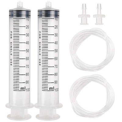 2Pcs 100Ml Large Plastic Syringe with 2Pcs 47In Handy Plastic Tubing and Luer Co