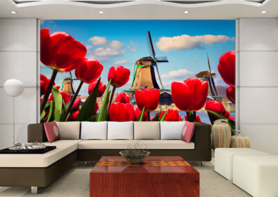3D Flowers Wind Mill K7189 Wallpaper Mural Self-adhesive Removable Sticker Panda