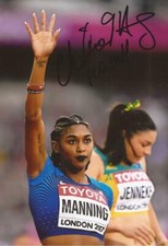 ATHLETICS* CHRISTINA MANNING SIGNED 6x4 LONDON 2017 ACTION PHOTO+COA*TEAM USA*