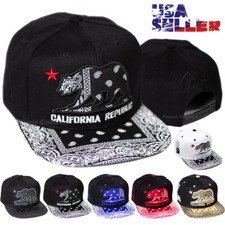 Men Cali Bear Bandana Paisley Snapback Flat Bill Adjustable Hip Hop Baseball Cap