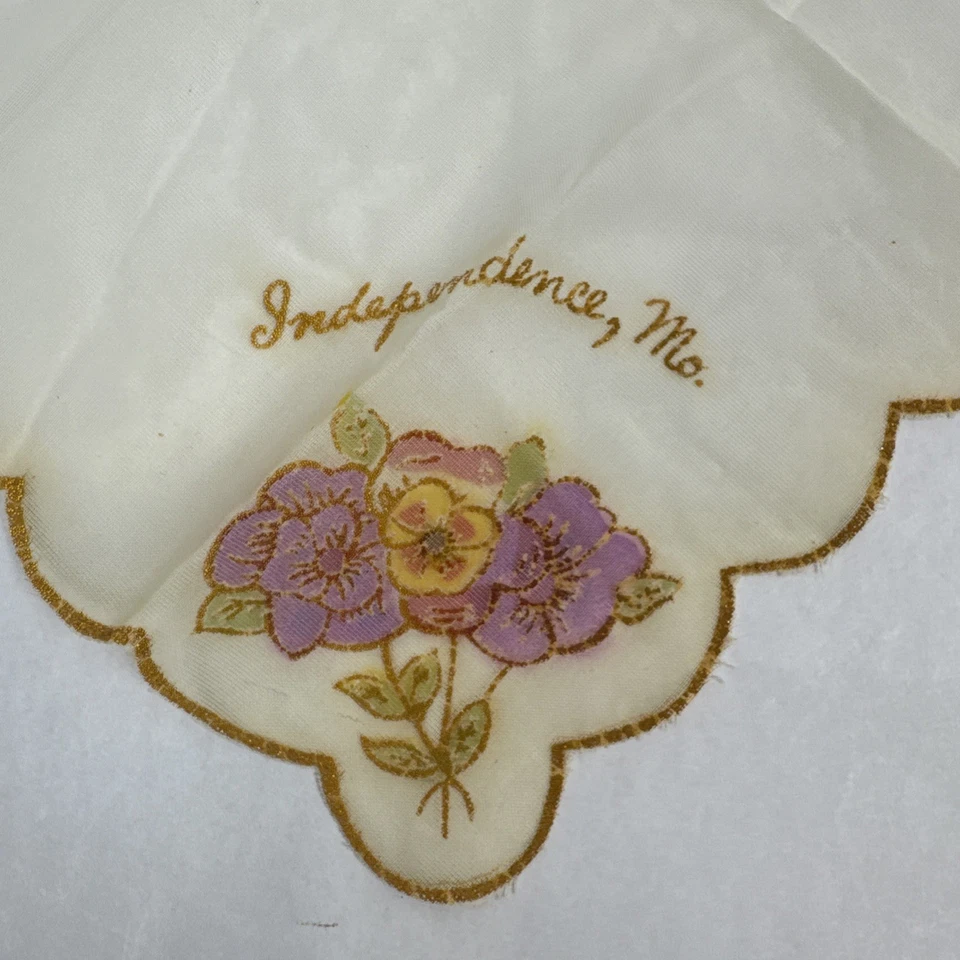 Pañuelo vintage Woolworth Tag Hankie recuerdo de viaje Independencia Missouri Foto 2 de 4