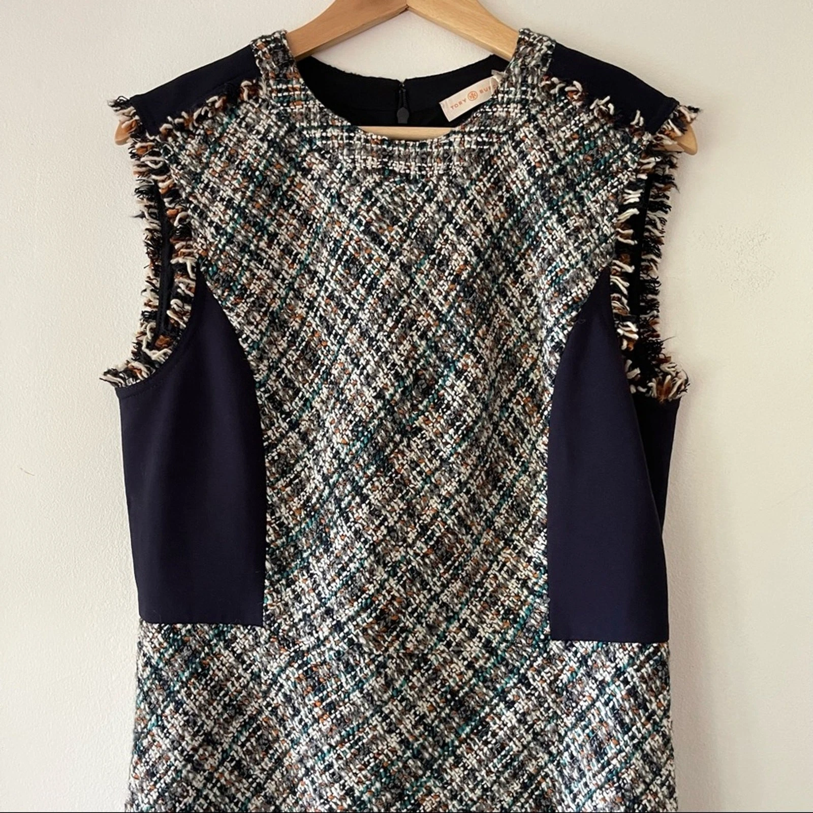 Abito a tubino Tory Burch tweed donna 10 testurizzato scuro accademia classico carriera nuovo con etichette