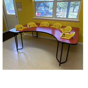 Kids Activity Table Set w/ Built-In Seats, 8-Piece Plastic/Metal Red/Yellow