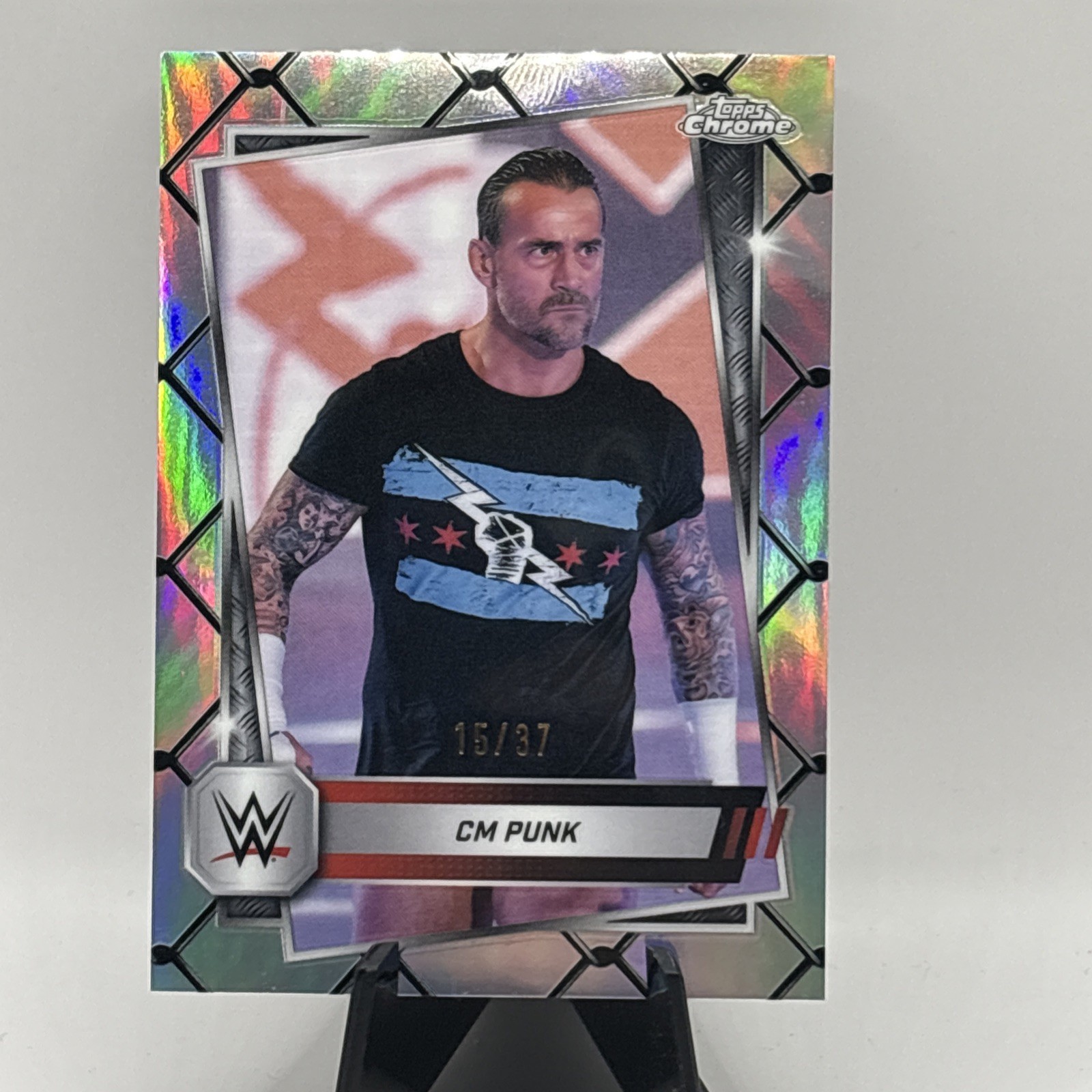2025 Topps Chrome WWE #98 CM Punk Steel Cage Refractor 15/37