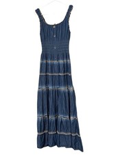 indigo & lace Blue Multi Smocked Tiered Sleeveless Summer Maxi Swing Dress Sz-S