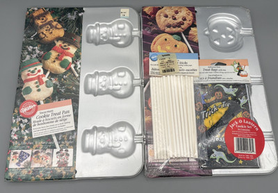 Vintage Wilton Snowman & Pumpkin Cookie Pan Christmas & Halloween Baking NOS