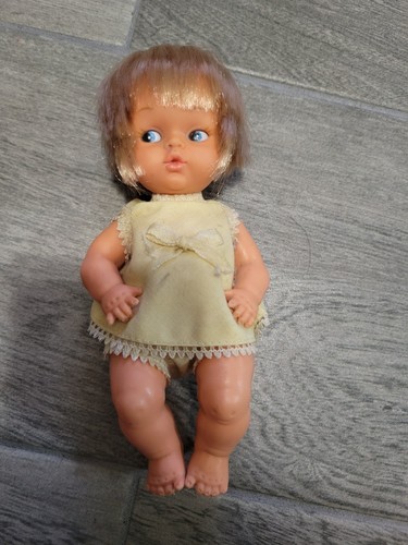 Vintage Jane and Jenny Baby Doll Yellow Outfit Made in Hong Kong Small Toy 7”