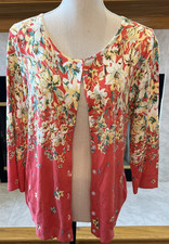 ROZ & ALI L MULTI COLOR FLORAL CARDIGAN SWEATER 3/4 SLVS RAYON/NYLON MACH WASH