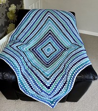 Bright Granny Square Crochet Blue, Navy, Blanket Throw New Hobbycraft Wool 🤩