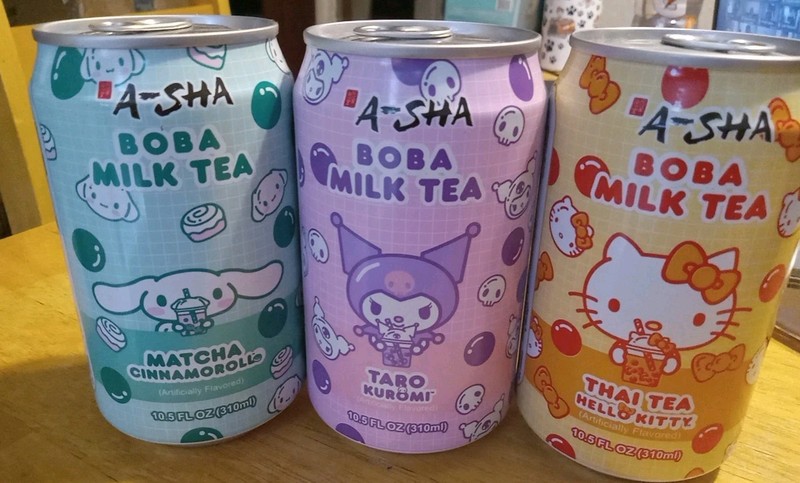 Hello Kitty Boba Milk Tea A-SHA Lot Of 3 Different Flavors Taro Thai Matcha 10.5
