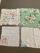 Vintage Ladies Hankies Lot Of 4 1953 Months Of Year Mother Easter Lily 10  12  
