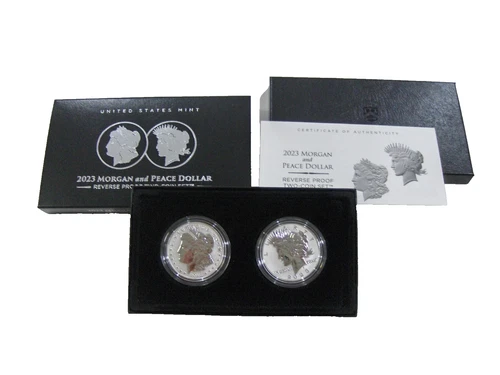 2023 S SILVER US MINT MORGAN & PEACE DOLLAR REVERSE PROOF 2 COIN SET BOX &COA