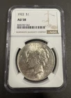 1922 Silver Peace Dollar NGC AU-58