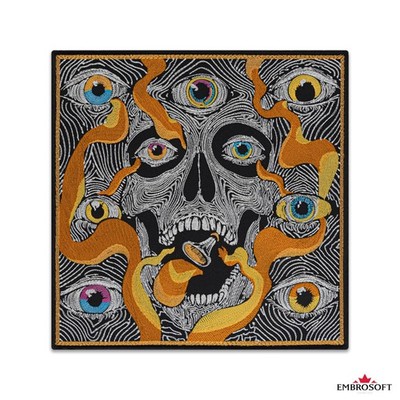 Psychedelic Skull Embroidered Patch - Trippy Multi-Eye Iron-On for Jackets & Bag