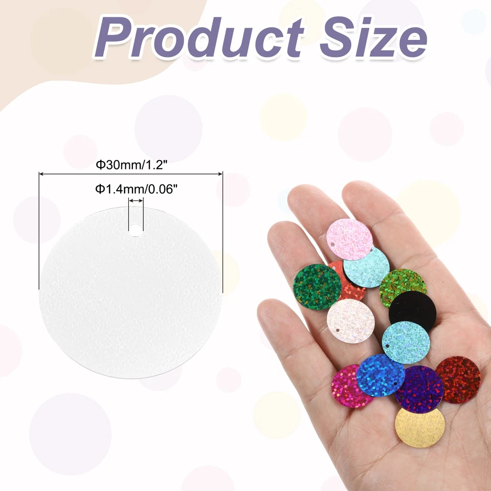 Lentejuelas redondas planas 100 piezas, lentejuelas sueltas de 30 mm/1,2 pulgadas, tono plateado Foto 2 de 4