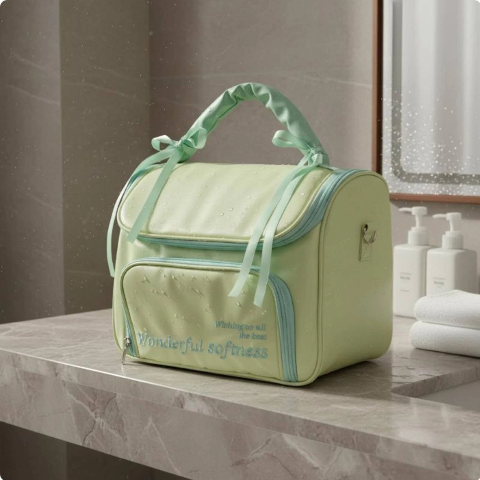 Travel Makeup Bag Waterproof Ribbon Bow Cosmetic Organizer Multifunctional