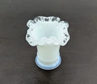 Fenton Mini Vase Milk Glass Clear Crest Ruffle Top 2-1/4"H Miniature #37 1940's