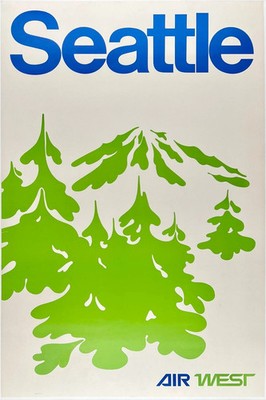 Seattle Air West Vintage Mountain Travel Poster Wall Art 24x36