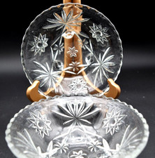 Vintage Pair Clear Cut Crystal Glass 3 Footed Candy Dishes Star Design Pattern