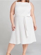 Lane Bryant Midi Dress Sz 28 Sleeveless Ivory  Pleated Skirt Stretch LWD NWT