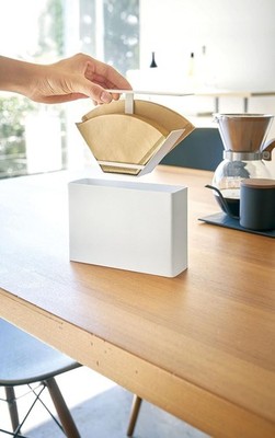 NEW IN BOX Yamazaki Paper Coffee Filter Case Holder Storage Tower WHITE
