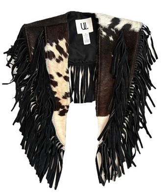 Free People X Understated Leather Terra Fringe Cowhide Black Suede Collar NWT OS