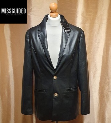 NEW Missguided Women's Faux Leather Tailored Blazer Jacket Size 8 Black Coat