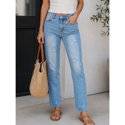 Studio Park Distressed Straight Leg Jeans Women s Size 8 Light Wash Stretch