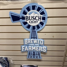 Rare Busch Light Brewed for the Farmers Tin Sign – Windmill Shaped – 24"