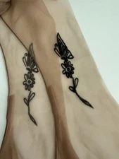 Vintage  Seamed Flat Knit Stockings With Butterfly Above The Ankle 32 1/2 Inches