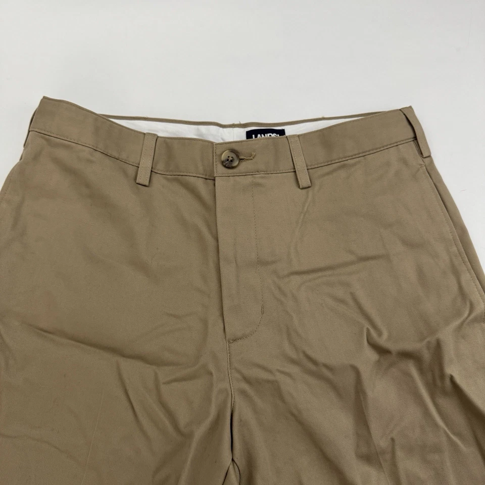 Lands End 传统版型 30 码棕色棕褐色斜纹短裤平前 100% 棉 — 第 3/4 张图片