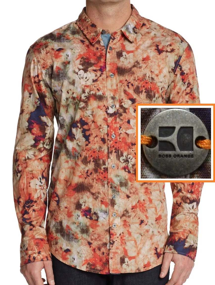 NWT Hugo Boss Orange Label By Hugo Boss Abstract Floral Print Sport Shirt Size S