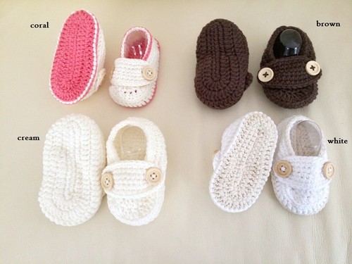 Nuevo Bebé Niño Niña Crochet Hecho a Mano Botines Zapatos Marrón Blanco tan suave 0-6 meses - Imagen 3 de 9