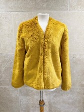 Pull&bear Women's Faux Fur Jacket Yellow Long Sleeves Fully Lined Size Medium