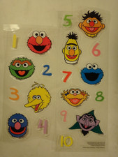 2005 Sesame Street Workshop Sticker Sheet Number Counting 1-10 Faces Heads Clear