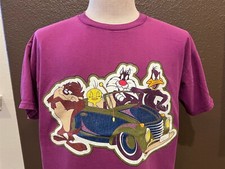 Vtg 90's Looney Tunes Tasmanian Devil, Tweety Bird, Daffy Duck Purple T Shirt L