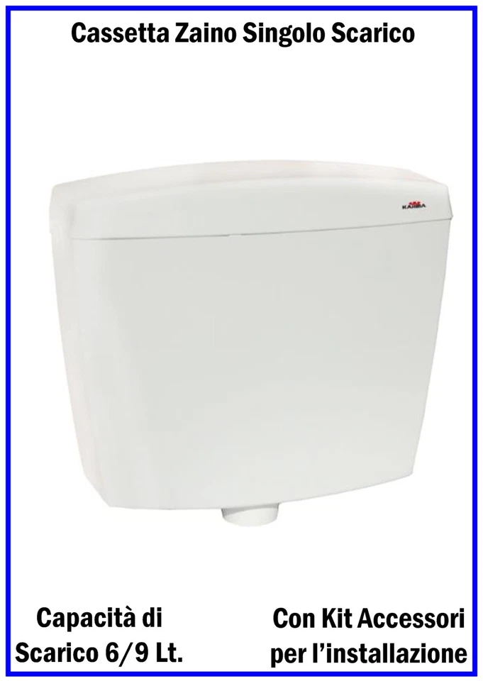 Cassetta Esterna Wc Scarico Tipo Singolo a Zaino Bianca per Bagno con Accessori - Immagine 2 di 3
